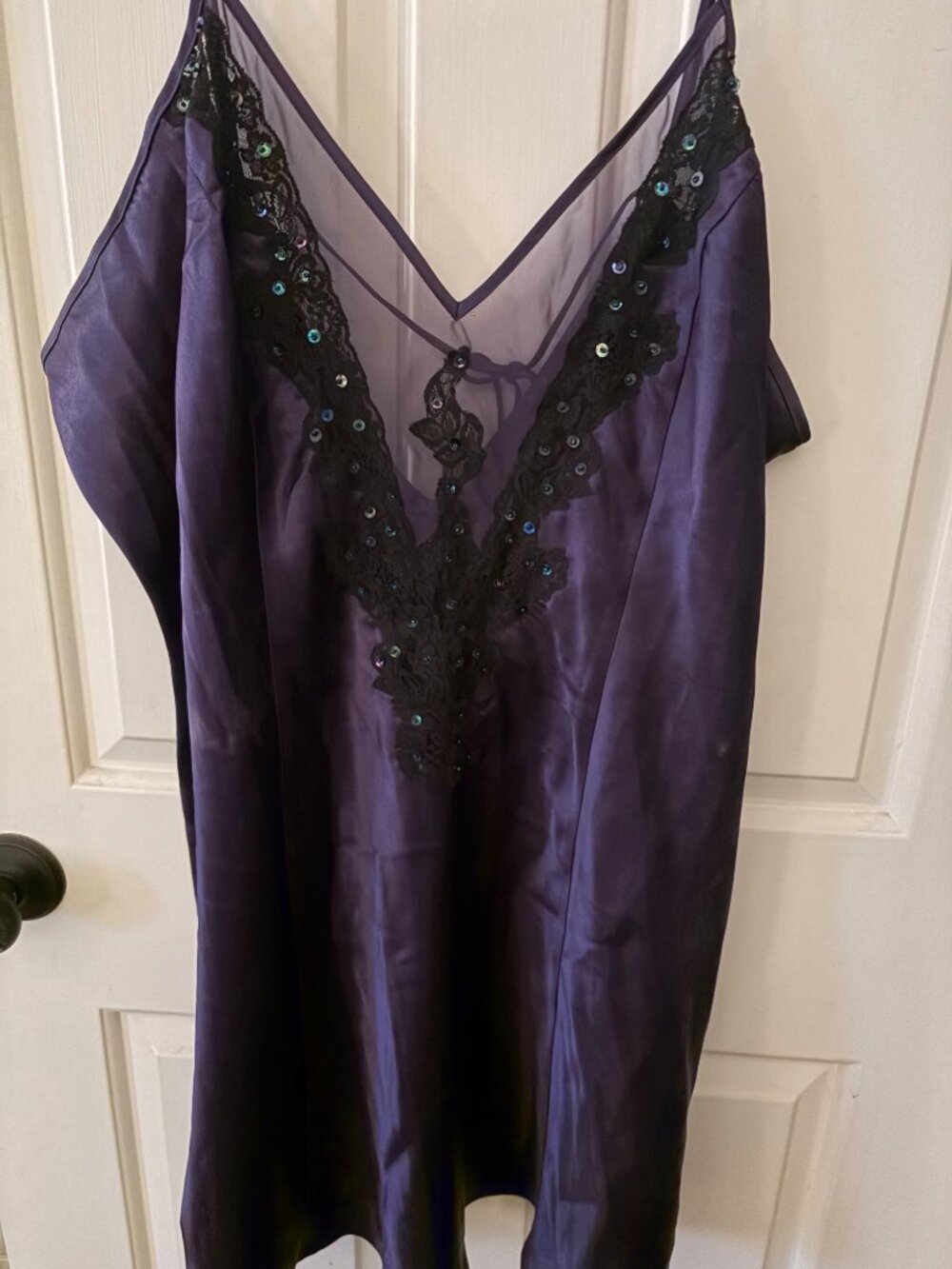 Lane Bryant Cacique Purple Satin Lace-Trim Chemise With Sequins Size 22/24